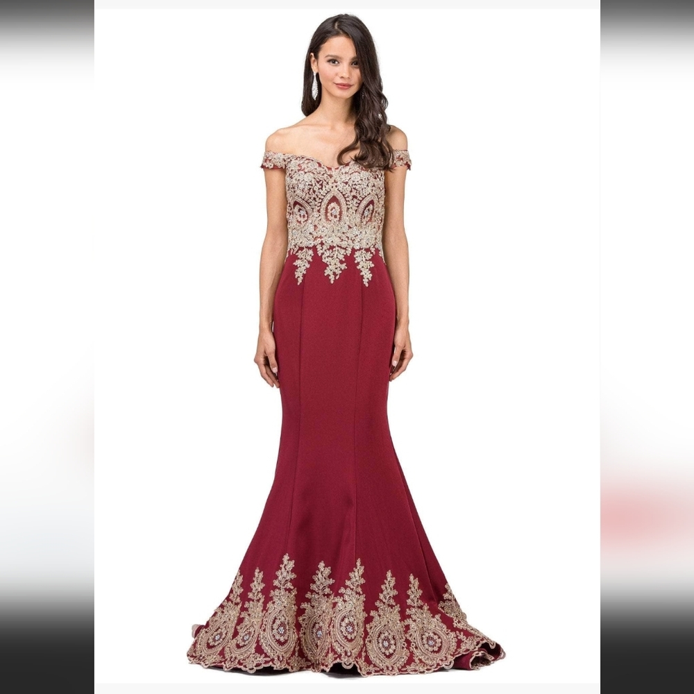 Dusty Rose Formal Gown with Intricate Gold Detailing